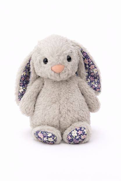 Blue Floral Silver Bunny