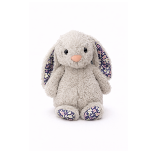 Blue Floral Silver Bunny